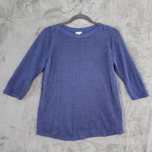 J. Jill Linen Sweater Womens 1X Blue Pullover 3/4 Sleeve Boho Resort Coastal